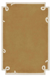 Minimalist camel brown hand-tufted wool rug with ivory border accents.